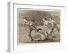 An Attacking Player Charges Forward with the Ball Chased by Two Opposing Players-W.b. Wall-Framed Art Print