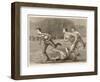 An Attacking Player Charges Forward with the Ball Chased by Two Opposing Players-W.b. Wall-Framed Art Print