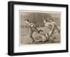 An Attacking Player Charges Forward with the Ball Chased by Two Opposing Players-W.b. Wall-Framed Art Print