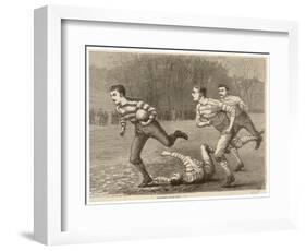 An Attacking Player Charges Forward with the Ball Chased by Two Opposing Players-W.b. Wall-Framed Art Print