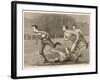 An Attacking Player Charges Forward with the Ball Chased by Two Opposing Players-W.b. Wall-Framed Art Print