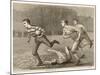 An Attacking Player Charges Forward with the Ball Chased by Two Opposing Players-W.b. Wall-Mounted Art Print
