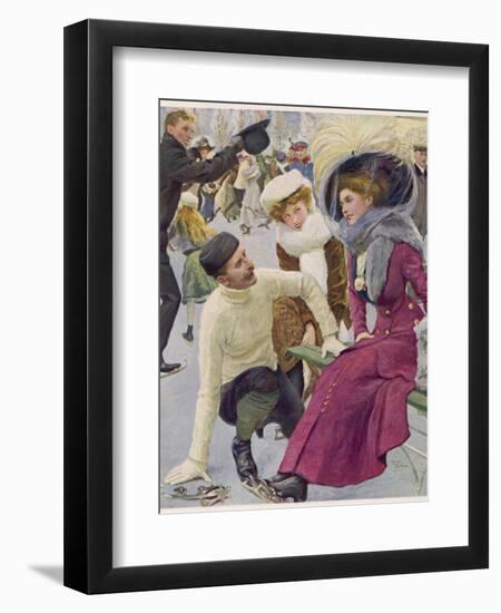 An Attentive Fellow Kneels and Enquires as to the Health of His Charming Companion-Oscar Bluhm-Framed Premium Photographic Print