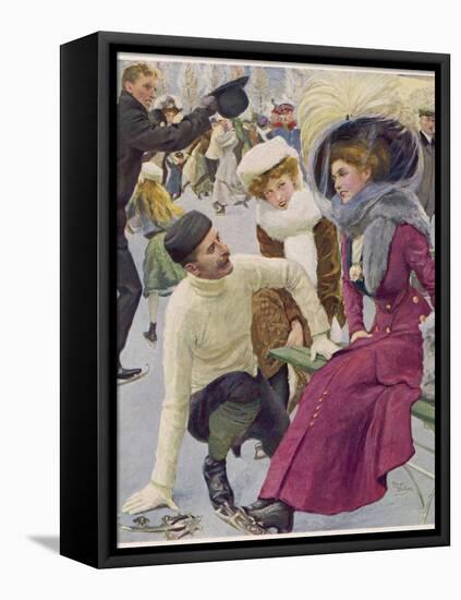 An Attentive Fellow Kneels and Enquires as to the Health of His Charming Companion-Oscar Bluhm-Framed Stretched Canvas