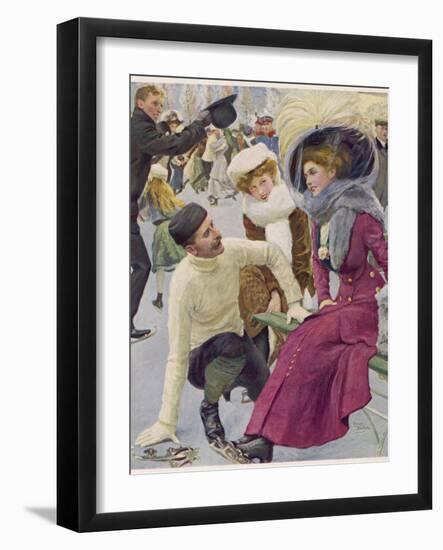 An Attentive Fellow Kneels and Enquires as to the Health of His Charming Companion-Oscar Bluhm-Framed Photographic Print