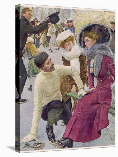 An Attentive Fellow Kneels and Enquires as to the Health of His Charming Companion-Oscar Bluhm-Stretched Canvas