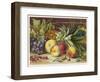 An Attractive Display of Peaches Grapes and a Large Pineapple-null-Framed Art Print