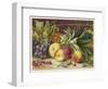 An Attractive Display of Peaches Grapes and a Large Pineapple-null-Framed Art Print