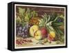 An Attractive Display of Peaches Grapes and a Large Pineapple-null-Framed Stretched Canvas