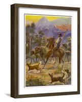 An Australian Bushman Rounds Up His Cattle with the Assistance of His Dogs-null-Framed Art Print