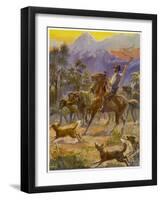 An Australian Bushman Rounds Up His Cattle with the Assistance of His Dogs-null-Framed Art Print