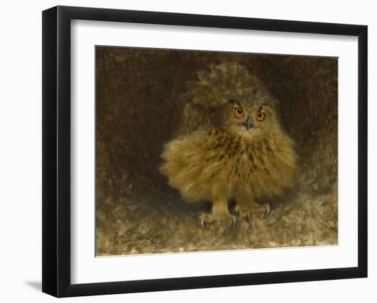 An Eagle Owl, 1905, by Bruno Liljefors, 1860–1939, Swedish wildlife painting,-Bruno Liljefors-Framed Art Print