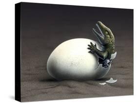 An Early Dinosaur Ancester, Seymouria, Hatches from an Egg-null-Stretched Canvas