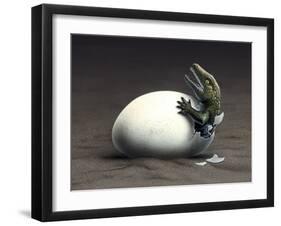 An Early Dinosaur Ancester, Seymouria, Hatches from an Egg-null-Framed Art Print