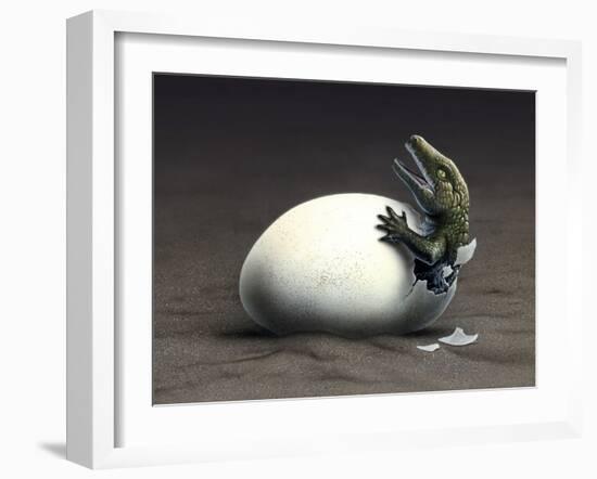 An Early Dinosaur Ancester, Seymouria, Hatches from an Egg-null-Framed Art Print