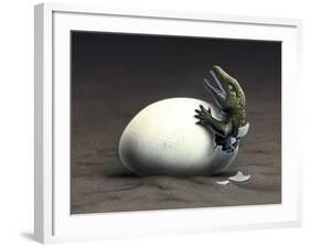 An Early Dinosaur Ancester, Seymouria, Hatches from an Egg-null-Framed Art Print