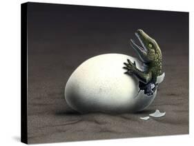 An Early Dinosaur Ancester, Seymouria, Hatches from an Egg-null-Stretched Canvas