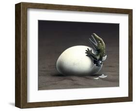 An Early Dinosaur Ancester, Seymouria, Hatches from an Egg-null-Framed Art Print