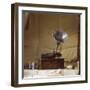 An Early Edison Phonograph Using Grooved Wax Cylinders Shown Beside the Instrument-null-Framed Photographic Print