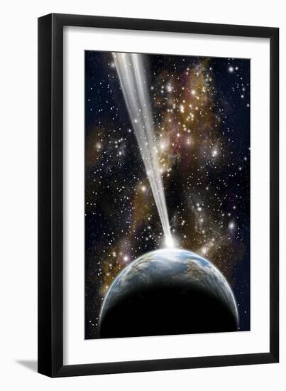 An Earth-Like Planet Facing an Imminent Collision with a Comet-null-Framed Art Print