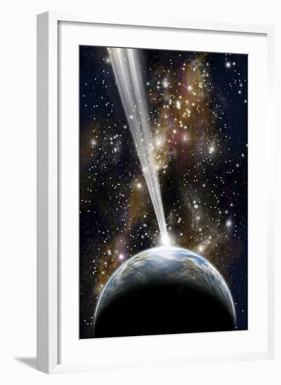 An Earth-Like Planet Facing an Imminent Collision with a Comet-null-Framed Art Print