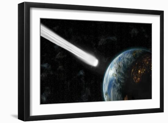 An Earth-Like Planet Facing an Imminent Collision with a Comet-null-Framed Art Print