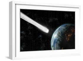 An Earth-Like Planet Facing an Imminent Collision with a Comet-null-Framed Art Print