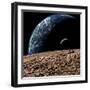 An Earth-Like Planet in Deep Space with an Orbiting Moon-null-Framed Premium Giclee Print