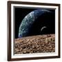 An Earth-Like Planet in Deep Space with an Orbiting Moon-null-Framed Premium Giclee Print