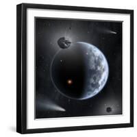 An Earth-Like Planet Made Up of Silicate-Based Rocks with Oceans Coating its Surface-null-Framed Art Print