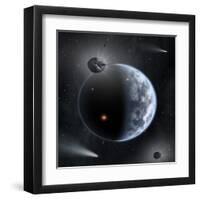 An Earth-Like Planet Made Up of Silicate-Based Rocks with Oceans Coating its Surface-null-Framed Art Print