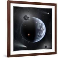 An Earth-Like Planet Made Up of Silicate-Based Rocks with Oceans Coating its Surface-null-Framed Art Print