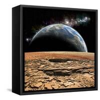An Earth-Like Planet Rises over a Rocky and Barren Alien Moon-Stocktrek Images-Framed Stretched Canvas
