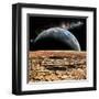 An Earth-Like Planet Rises over a Rocky and Barren Alien Moon-Stocktrek Images-Framed Art Print