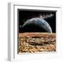 An Earth-Like Planet Rises over a Rocky and Barren Alien Moon-Stocktrek Images-Framed Art Print