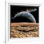 An Earth-Like Planet Rises over a Rocky and Barren Alien Moon-Stocktrek Images-Framed Art Print