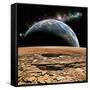 An Earth-Like Planet Rises over a Rocky and Barren Alien Moon-Stocktrek Images-Framed Stretched Canvas