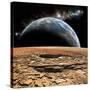 An Earth-Like Planet Rises over a Rocky and Barren Alien Moon-Stocktrek Images-Stretched Canvas