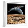 An Earth-Like Planet Rises over a Rocky and Barren Alien Moon-Stocktrek Images-Framed Art Print