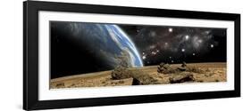 An Earth-Like Planet Rises over a Rocky and Barren Alien World-Stocktrek Images-Framed Art Print