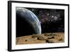 An Earth-Like Planet Rises over a Rocky and Barren Alien World-Stocktrek Images-Framed Art Print