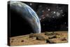 An Earth-Like Planet Rises over a Rocky and Barren Alien World-Stocktrek Images-Stretched Canvas