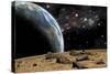 An Earth-Like Planet Rises over a Rocky and Barren Alien World-Stocktrek Images-Stretched Canvas