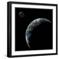 An Earth-Like Planet with an Orbiting Moon Illuminated by a Nearby Sun-null-Framed Art Print