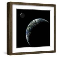 An Earth-Like Planet with an Orbiting Moon Illuminated by a Nearby Sun-null-Framed Art Print