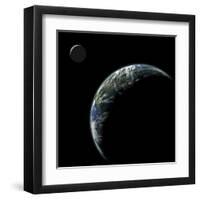 An Earth-Like Planet with an Orbiting Moon Illuminated by a Nearby Sun-null-Framed Art Print