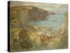 An East Coast Fishing Village, Possibly St. Abbs, with Trawlers Anchored Offshore-James Whitelaw Hamilton-Stretched Canvas