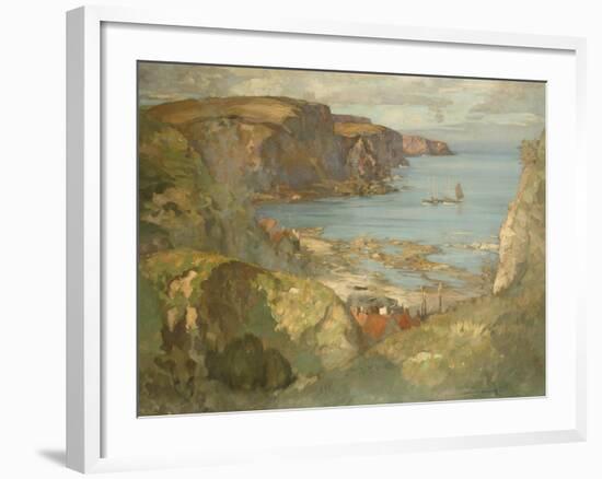 An East Coast Fishing Village, Possibly St. Abbs, with Trawlers Anchored Offshore-James Whitelaw Hamilton-Framed Giclee Print