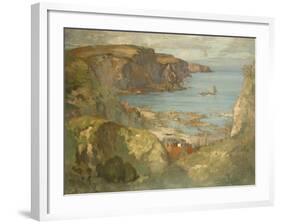 An East Coast Fishing Village, Possibly St. Abbs, with Trawlers Anchored Offshore-James Whitelaw Hamilton-Framed Giclee Print