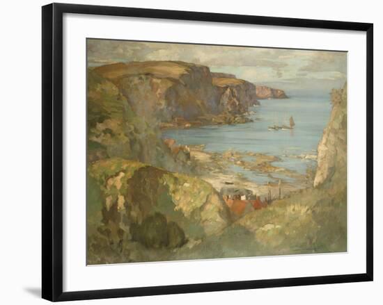 An East Coast Fishing Village, Possibly St. Abbs, with Trawlers Anchored Offshore-James Whitelaw Hamilton-Framed Giclee Print